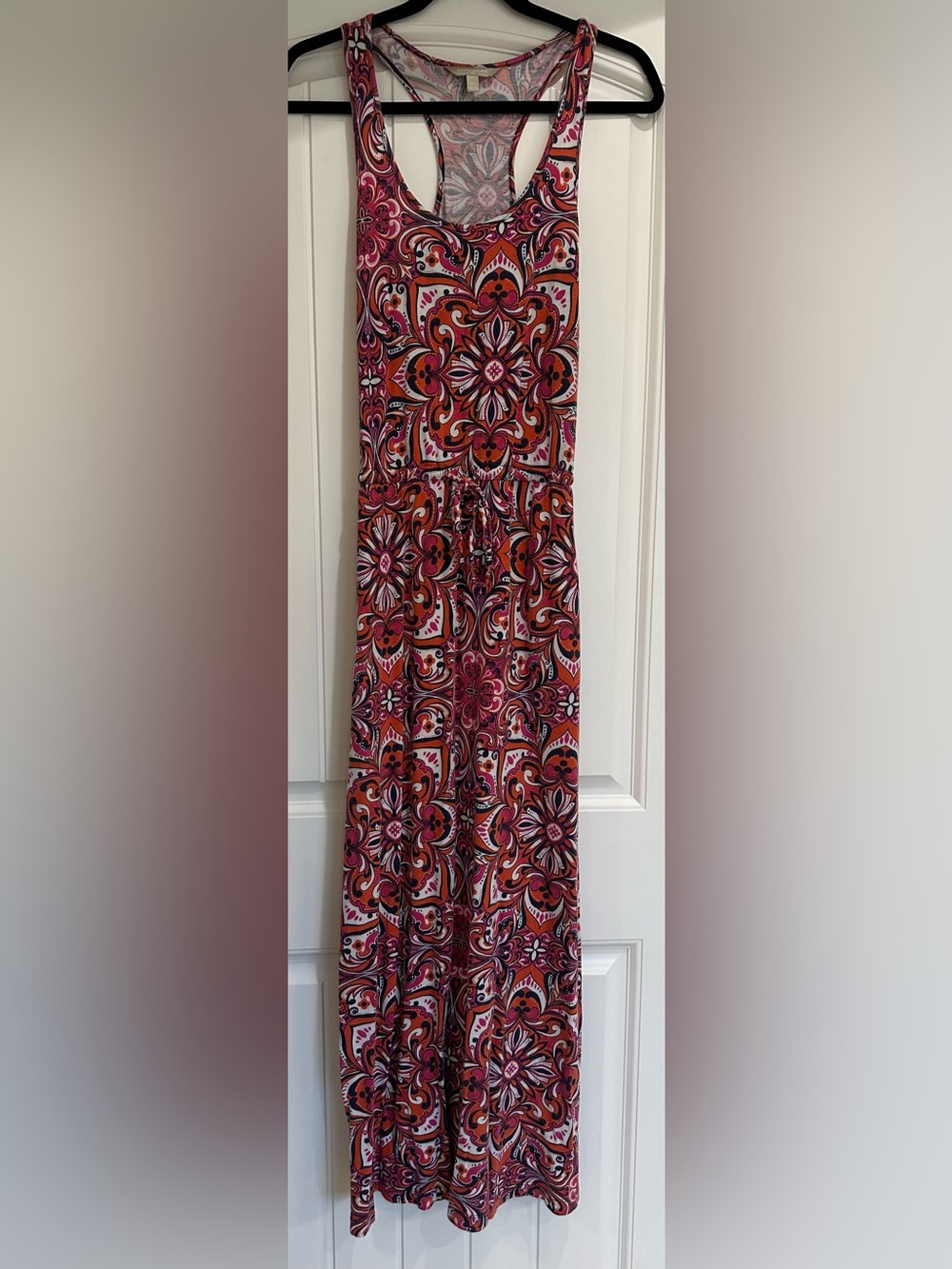 Banana Republic XS Sleeveless Racerback Maxi Dress Boho Paisley Pink Orange